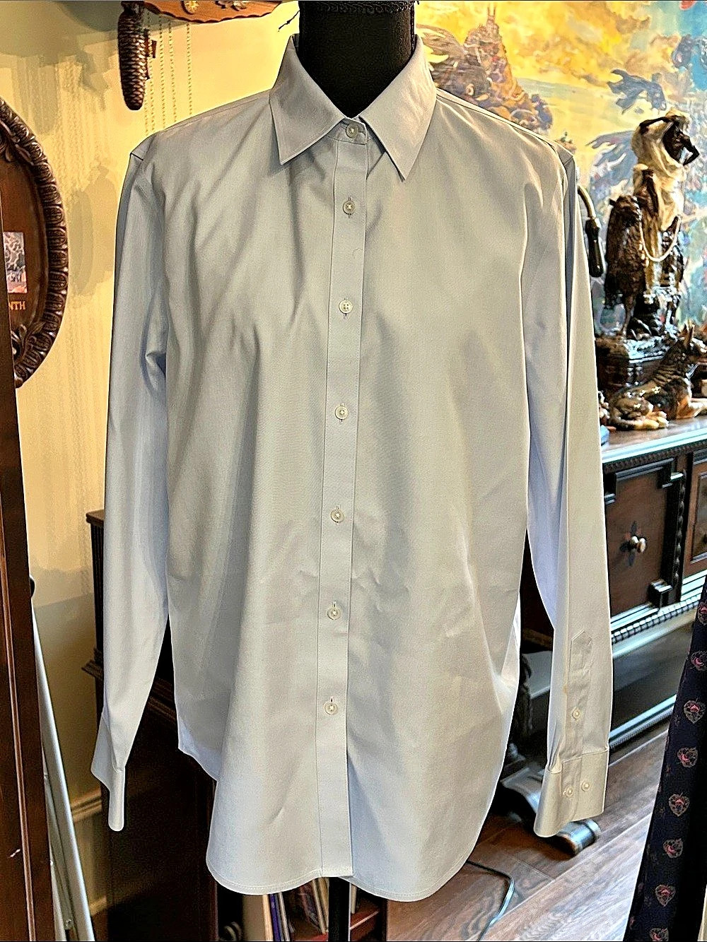 Jones New York Signature Non-Iron Dress Shirt in Blue Size Medium